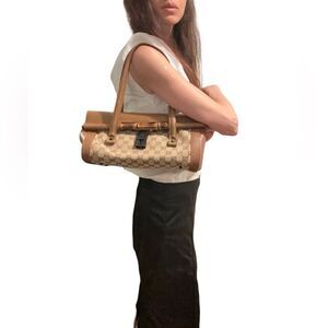 Gucci bamboo gg canvas and leather bag